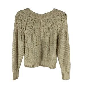 Copper Key Crop Top Fisherman Cable Sweater Size Small Beige